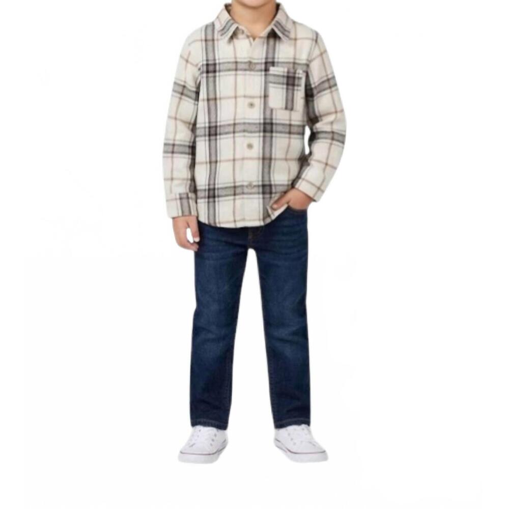 NEW EMMA JEAN flannel button down shirt in cream and black